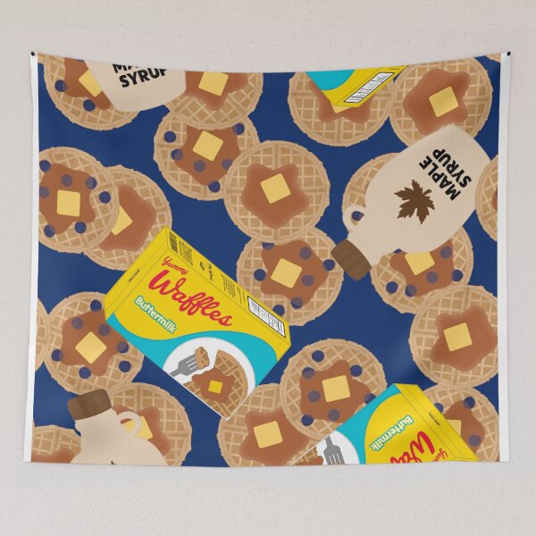 Item preview, Box of Waffles Maple Syrup Butter Blueberries On Blue designed and sold by MBeesShop.