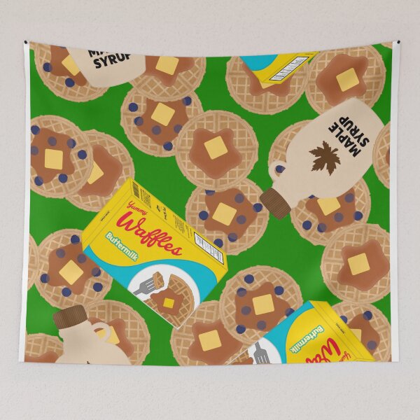 Item preview, Box of Waffles Maple Syrup Butter Blueberries On Green designed and sold by MBeesShop.