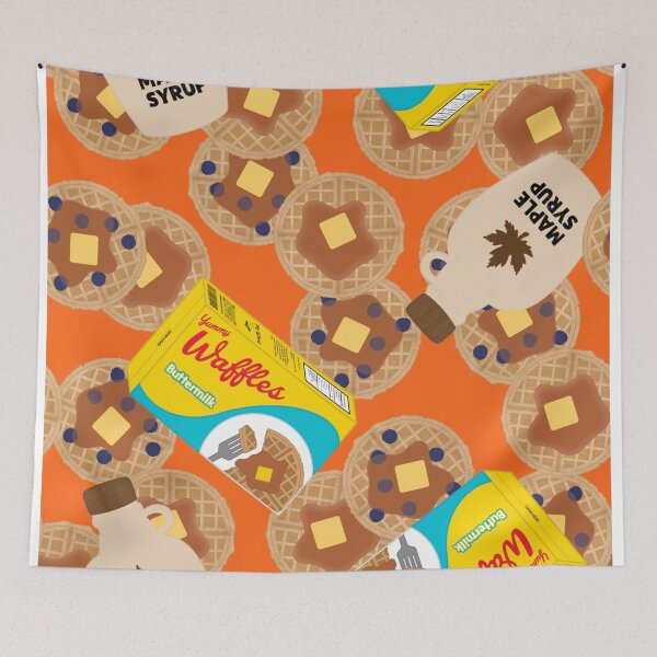 Item preview, Box of Waffles Maple Syrup Butter Blueberries On Orange designed and sold by MBeesShop.