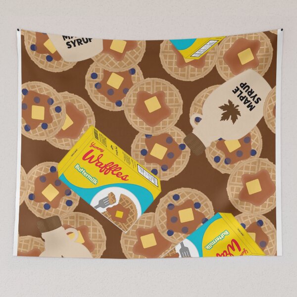 Item preview, Box of Waffles Maple Syrup Butter Blueberries On Brown designed and sold by MBeesShop.