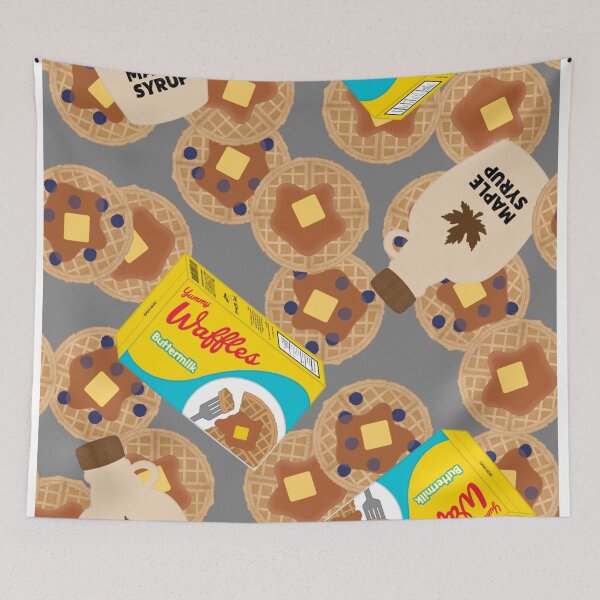Item preview, Box of Waffles Maple Syrup Butter Blueberries On Gray Grey designed and sold by MBeesShop.