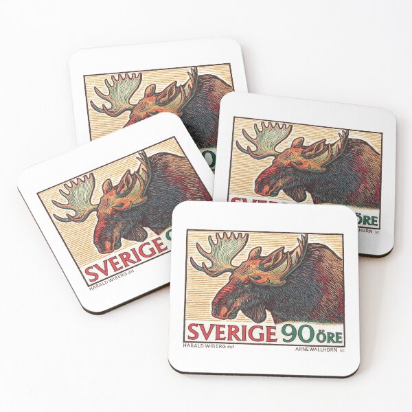 Item preview, Sweden Moose Stamp Poster designed and sold by retrographics.