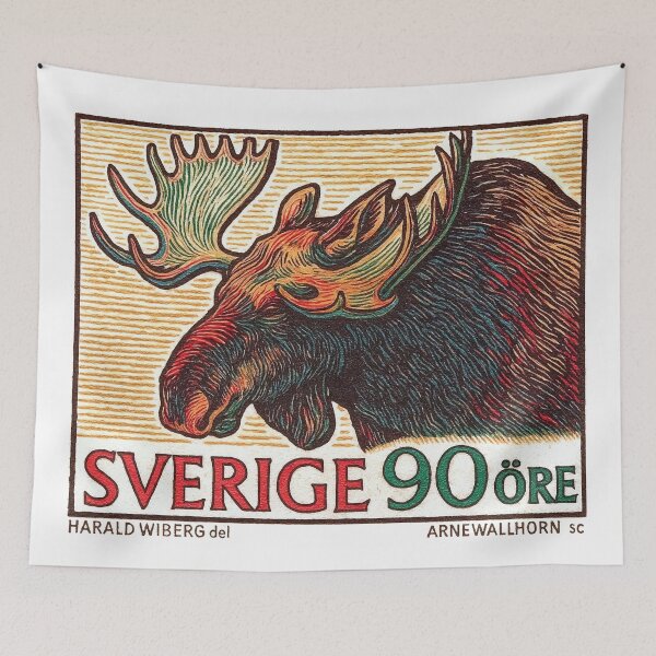 Item preview, Sweden Moose Stamp Poster designed and sold by retrographics.