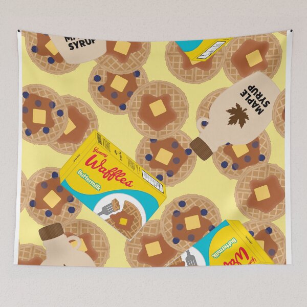 Item preview, Box of Waffles Maple Syrup Butter Blueberries On Yellow designed and sold by MBeesShop.