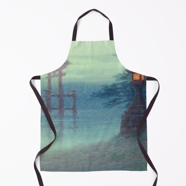 Item preview, Stone lantern on shore and a torii in a lake - vintage illustration designed and sold by KapowStickers.