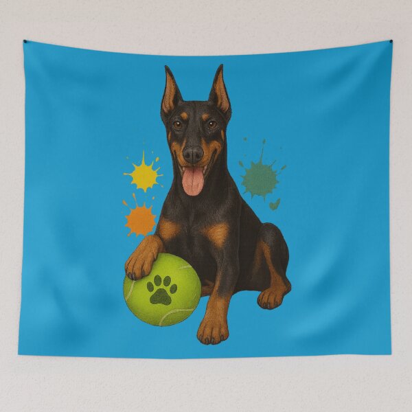Item preview, Happy Doberman with Tennis Ball designed and sold by Idelab-11.