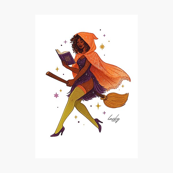 Item preview, Glamorous Halloween Witch Illustration – Sparkly Costume & Magic Wand - Vintage Witch designed and sold by luckygirllib.