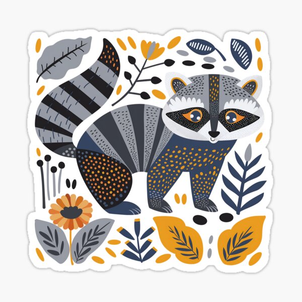 Item preview, Scandinavian Folk Art, Floral Raccoon designed and sold by xiao xuans.