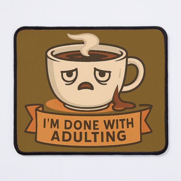 Item preview, I'm Done With Adulting – Exhausted Coffee Cup Cartoon designed and sold by CtrlAltNope.