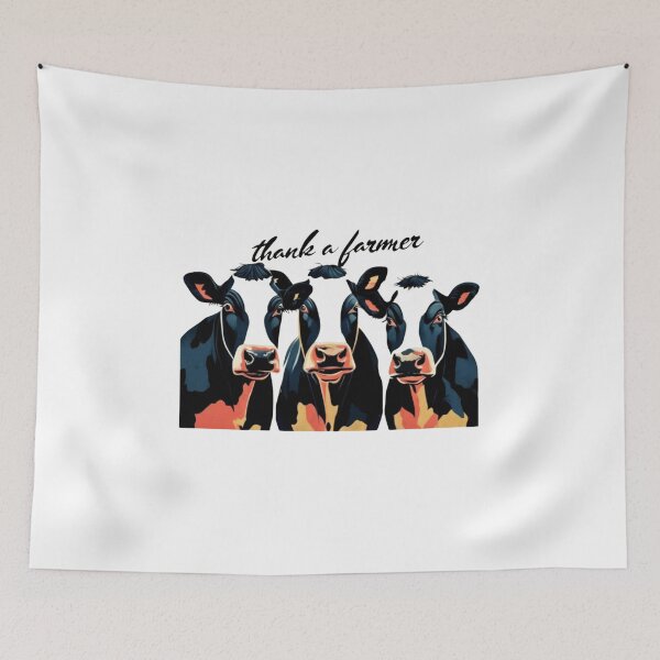 Item preview, "Thank a Farmer" Silkscreen-Style Cow Portrait designed and sold by Colorful-Garden.