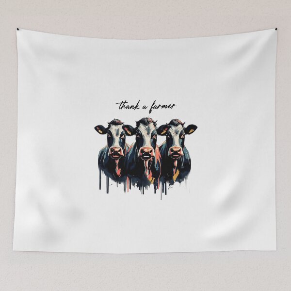 Item preview, "Thank a Farmer" Silkscreen-Style Cow Portrait designed and sold by Colorful-Garden.