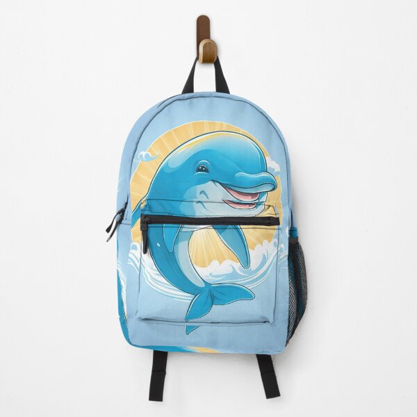 Item preview, Happy Cartoon Dolphin – Cute Ocean Animal Art with Sunshine and Waves designed and sold by PaintbrushPlace.