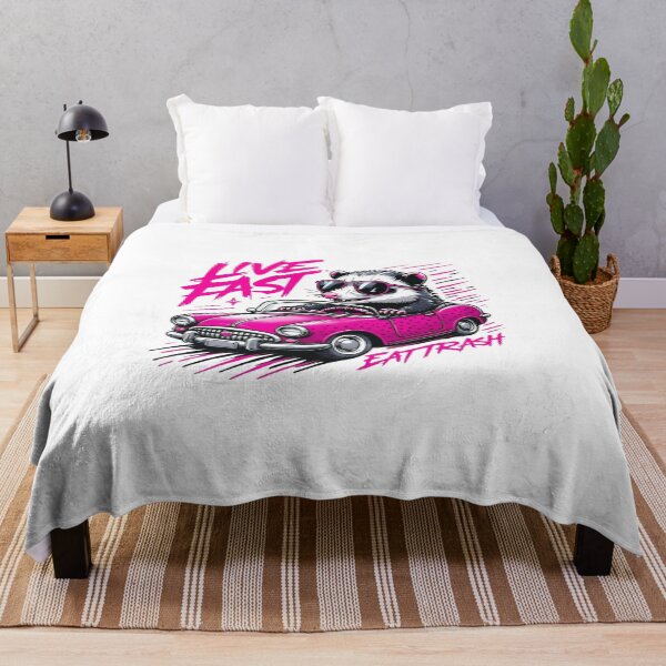 Item preview, "Live Fast Eat Trash" Retro Opossum in a Pink Car designed and sold by Colorful-Garden.