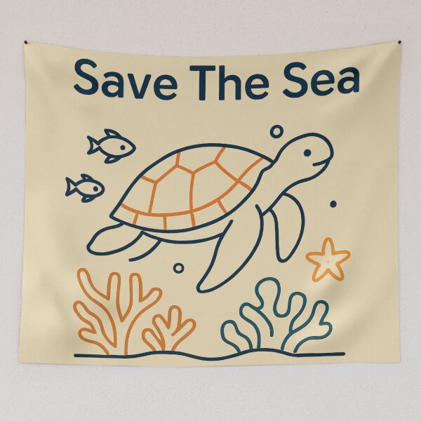 Item preview, Save The Sea - Minimal Ocean Turtle Line Art designed and sold by KiraChie.