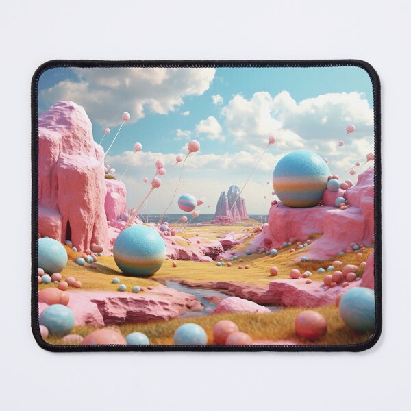 Aperçu de l'œuvre Paysage de bonbons fantastiques – Monde pastel surréaliste avec sphères et rochers roses créée et vendue par StudioDina.