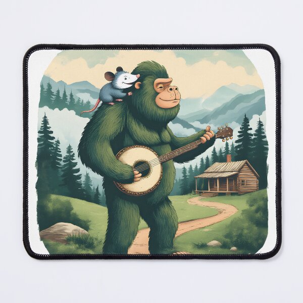 Item preview, Cute Possum Riding Bigfoot Playing Banjo – Pastel Appalachian Cryptid Design designed and sold by JonHale.