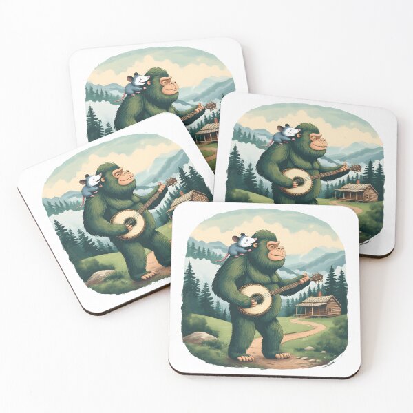 Item preview, Cute Possum Riding Bigfoot Playing Banjo – Pastel Appalachian Cryptid Design designed and sold by JonHale.
