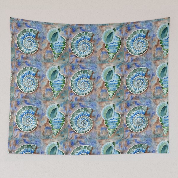 Item preview, Watercolor Sea Shells by Irina Sztukowski Teal Blue Tones designed and sold by Irina Sztukowski.