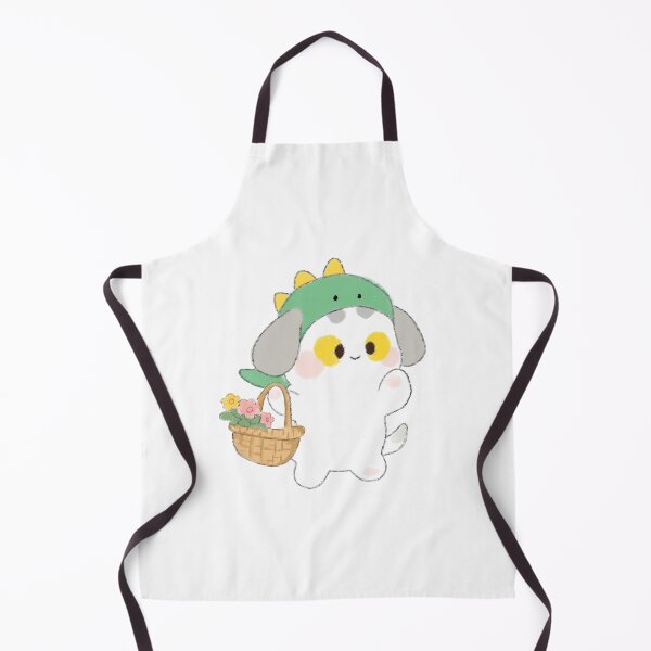 Item preview, Poonew the Chubby White Dog in Dinosaur Hat with Flower Basket | Cute Whimsical Dog Art designed and sold by Neiomi.