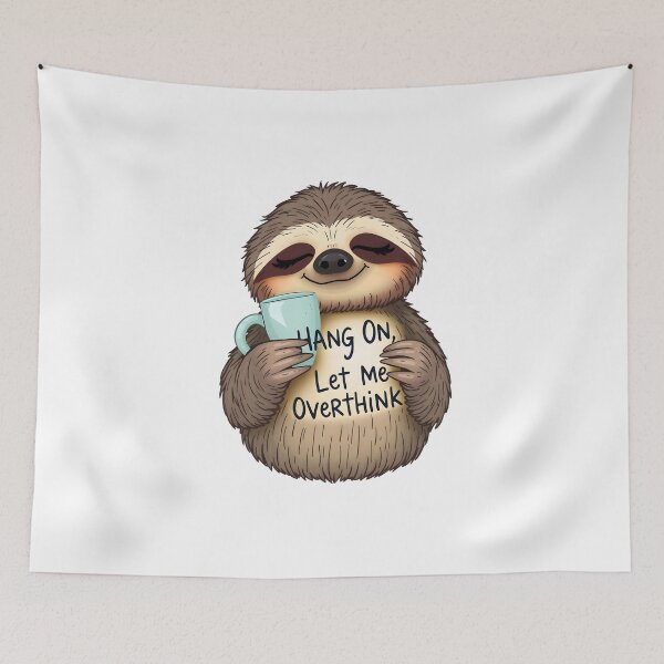Item preview, "Hang On, Let Me Overthink This" Funny Sloth with Coffee Mug designed and sold by Jayara [Born To Reign].