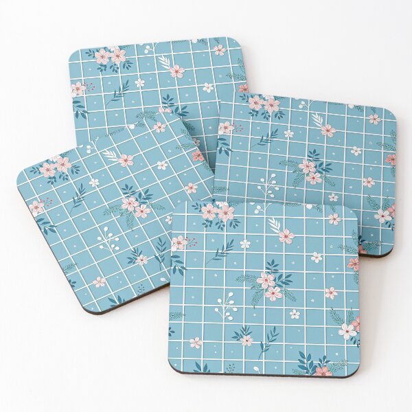 Item preview, Blue Grid Pattern With Flowers designed and sold by graphic-genie.