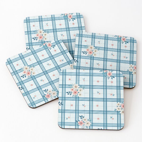 Item preview, Blue Grid Pattern With Flowers designed and sold by graphic-genie.