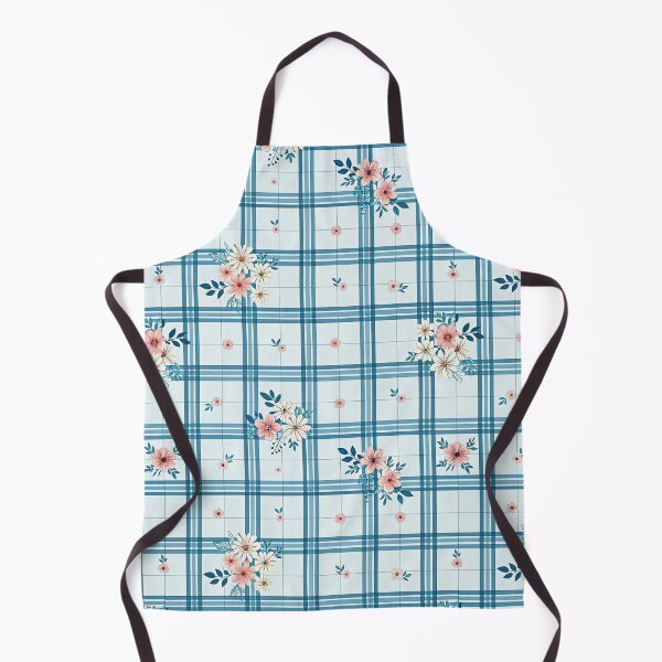 Item preview, Blue Grid Pattern With Flowers designed and sold by graphic-genie.