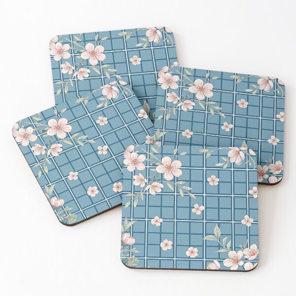 Item preview, Blue Grid Pattern With Flowers designed and sold by graphic-genie.