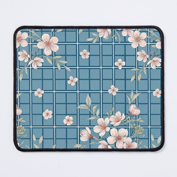 Item preview, Blue Grid Pattern With Flowers designed and sold by graphic-genie.