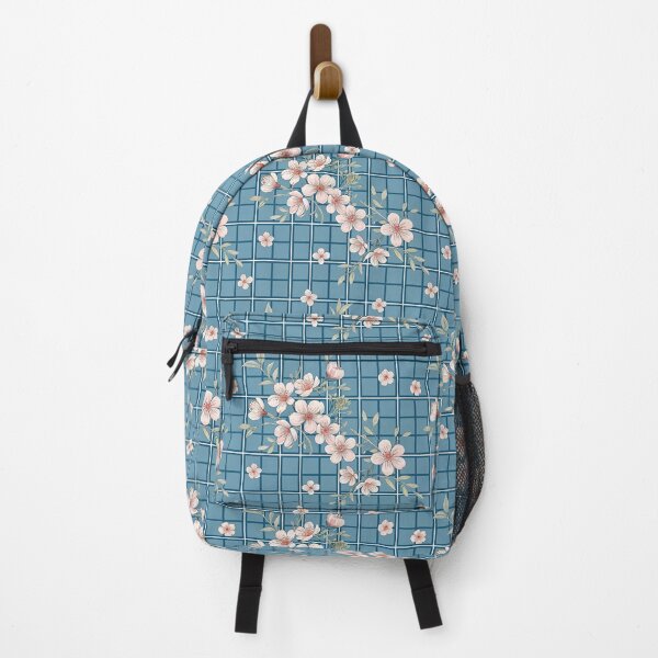 Item preview, Blue Grid Pattern With Flowers designed and sold by graphic-genie.