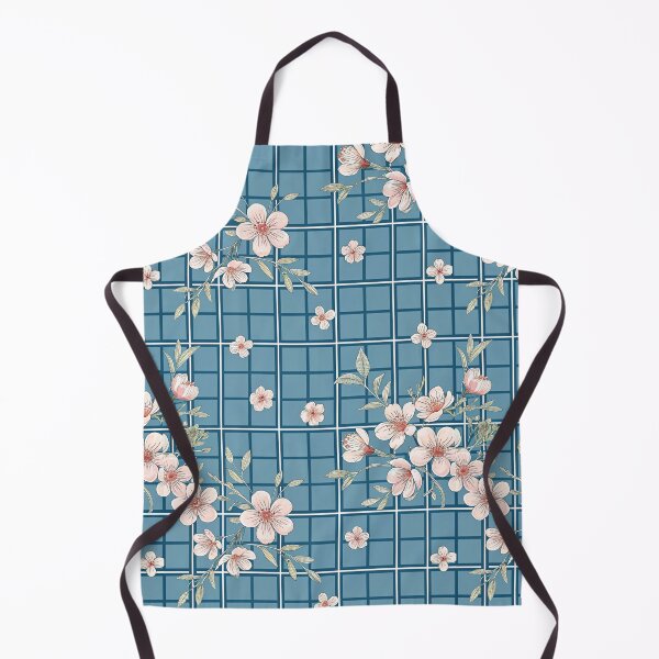 Item preview, Blue Grid Pattern With Flowers designed and sold by graphic-genie.