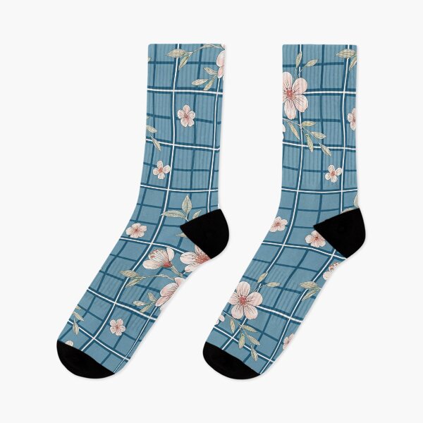 Item preview, Blue Grid Pattern With Flowers designed and sold by graphic-genie.
