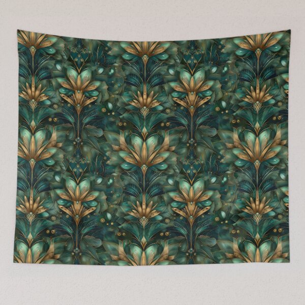 Artikelvorschau, Verziertes Jugendstil-Muster in Smaragd und Gold entworfen und verkauft von CleverboyDsgns.
