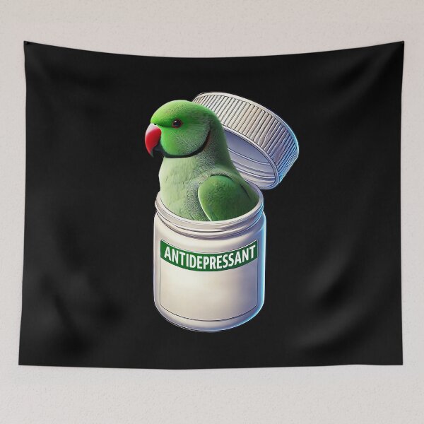 Item preview, Funny Antidepressant Green Ringneck Parakeet Parrot Lover Meme designed and sold by Kimberley King Art  King Art.