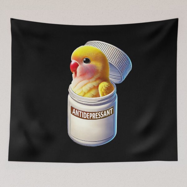Item preview, Funny Antidepressant Rosy-faced Yellow Lovebird Parrot Lover Meme designed and sold by Kimberley King Art  King Art.