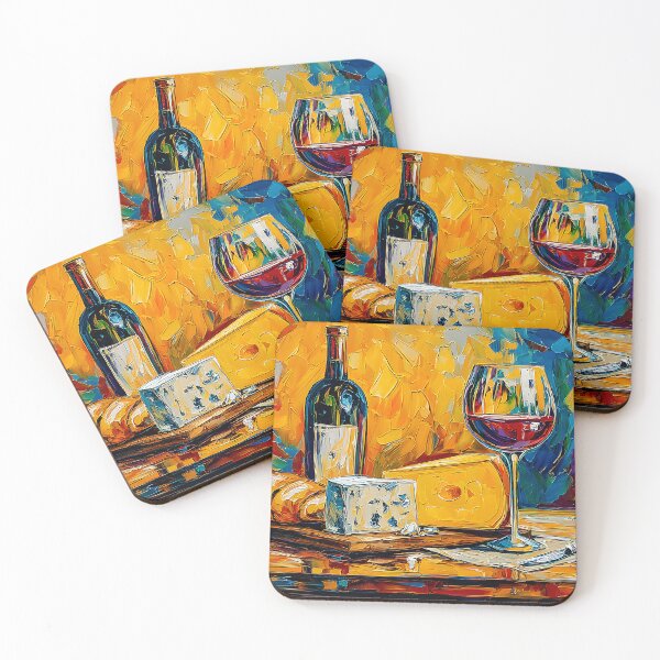 Item preview, Red Wine and Rustic Charm - Colorful Still Life with Bread, Cheese, and Bold Artistic Flair designed and sold by OlfactoART Studio.