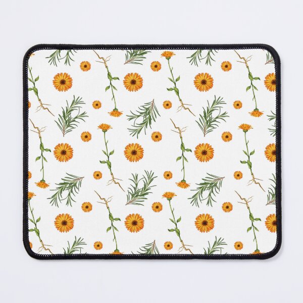 Item preview, Floral pattern featuring marigolds and herbs set against a light background in a textile design suitable for various crafts designed and sold by Ms. Iryna.
