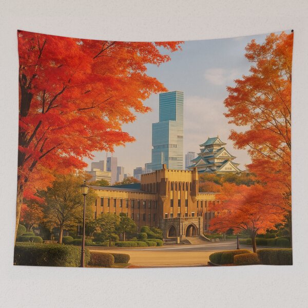 Item preview, Autumn in Osaka, Japan – Osaka Castle with Fall Foliage and City Skyline designed and sold by NihonKamonScape.