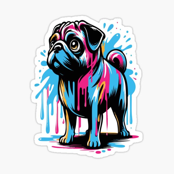 Item preview, Splatter Paint Cartoon Mops buntes Hundeporträt designed and sold by youzasdesigns.