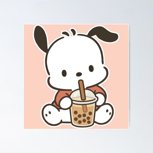 Aperçu de l'œuvre Pochacco buvant du Bubble Tea - FAN ART créée et vendue par Lizscorpio.