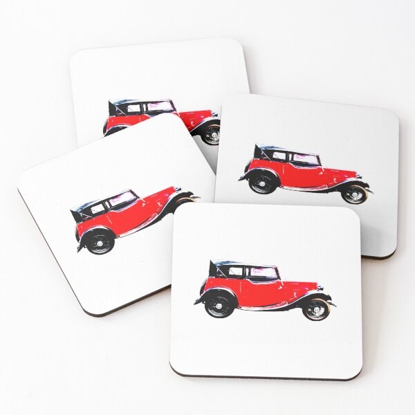 Item preview, Morris 8 vintage 1930s British classic car side view bold red designed and sold by soitwouldseem.