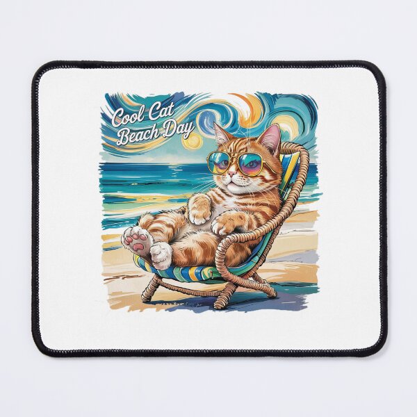 Item preview, Modern Trendy Funny Cool Cat Lounging On A Beach Chair designed and sold by SOUFIANE1991.