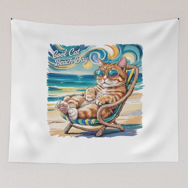 Item preview, Modern Trendy Funny Cool Cat Lounging On A Beach Chair designed and sold by SOUFIANE1991.