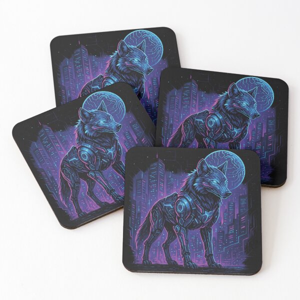 Item preview, Cyberpunk Wolf in Futuristic Neon City designed and sold by Romeo Fashion.