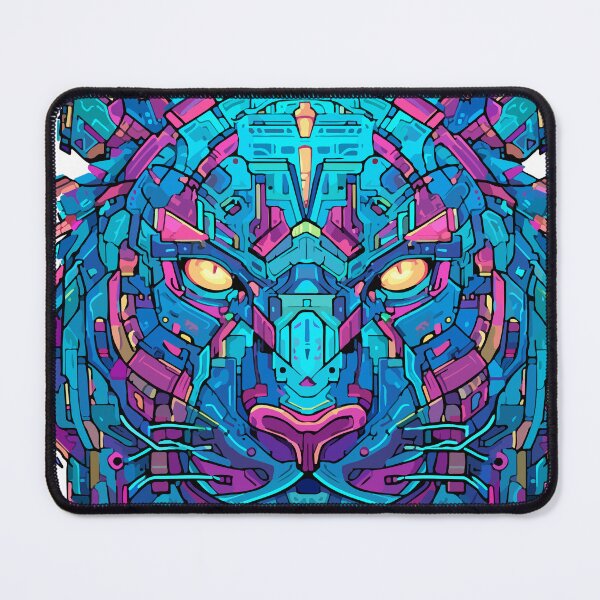 Item preview, Futuristic Cyberpunk Tiger Head | Neon Tech Animal Art designed and sold by Moss and Moon Studio.