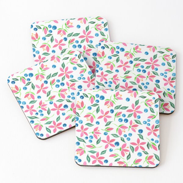 Item preview, Watercolor Blue Berries Pink Flowers And Green Leaves  designed and sold by Irina Sztukowski.