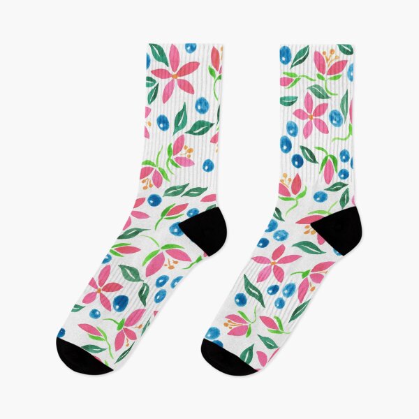Item preview, Watercolor Blue Berries Pink Flowers And Green Leaves  designed and sold by Irina Sztukowski.