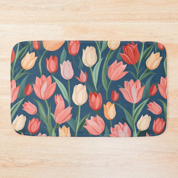 Item preview, Tulip Flower and Plant with Background Pattern in Pink, Red, Yellow, Green, and White - Perfect for daily Life, Minimalist and Clean Design designed and sold by erkabees.