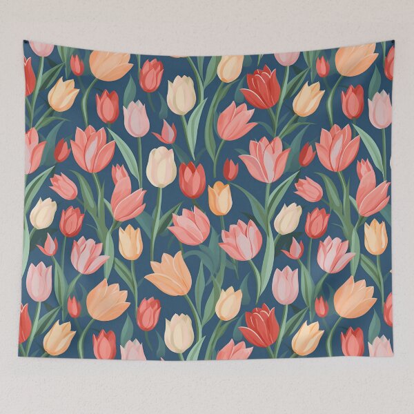 Item preview, Tulip Flower and Plant with Background Pattern in Pink, Red, Yellow, Green, and White - Perfect for daily Life, Minimalist and Clean Design designed and sold by erkabees.