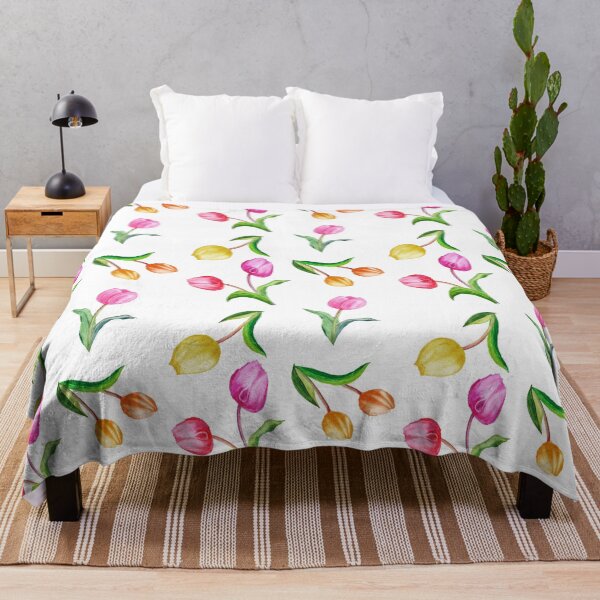 Aperçu de l'œuvre Joli motif de tulipes et de plantes en rose, rouge, orange, jaune, vert et blanc - Parfait pour la vie quotidienne, design minimaliste et épuré créée et vendue par erkabees.